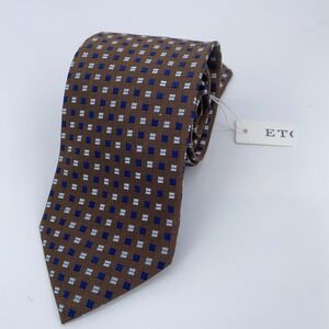 Eton Tie Mens One Size Brown Blue Patterned Classic Fit Necktie England Made